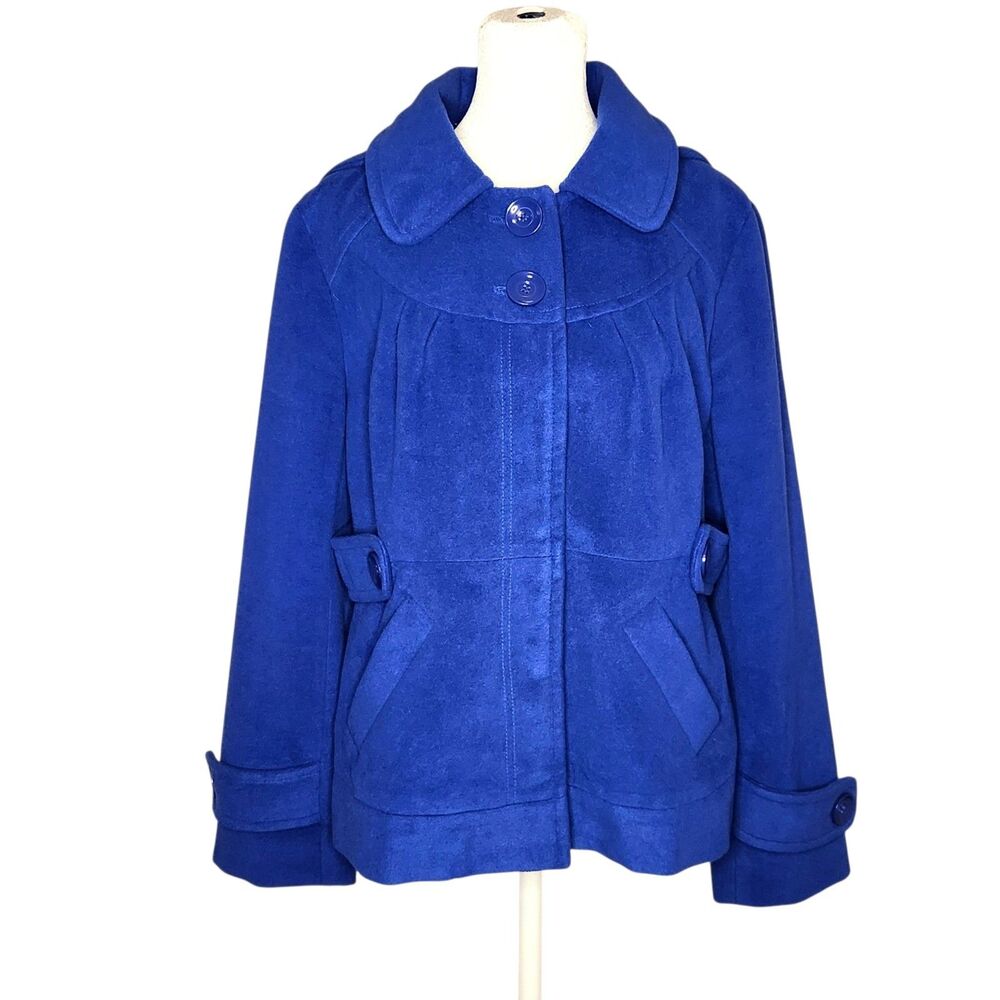 Tulle Anthropologie Hooded Peacoat Jacket Women's XL Cobalt Blue Retro Gorpcore